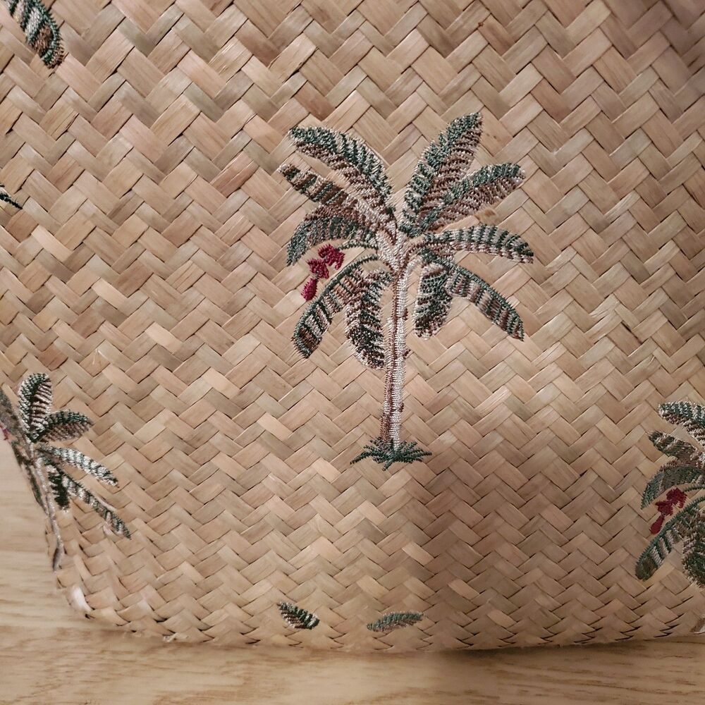 Joe Boxer Wicker Straw Beach Tote Bag Purse Shoulder Strap Palm Tree Rattan - Picture 2 of 8